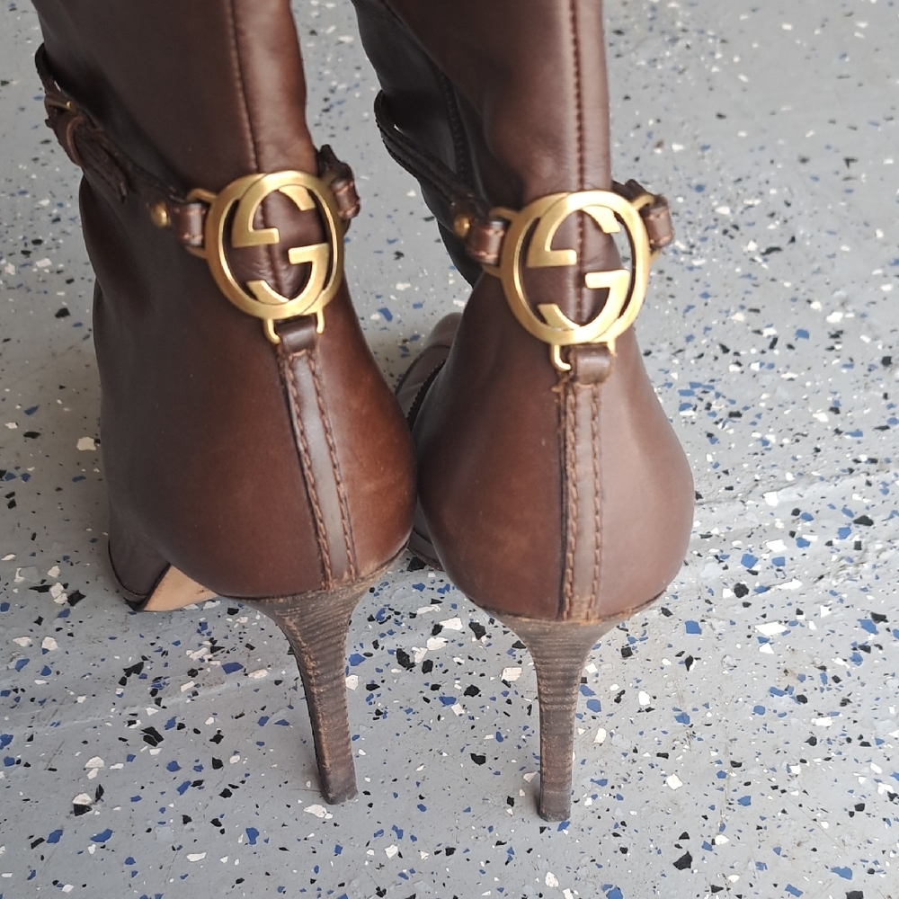 Brown Leather Knee-High Boots - Picture 3 of 7